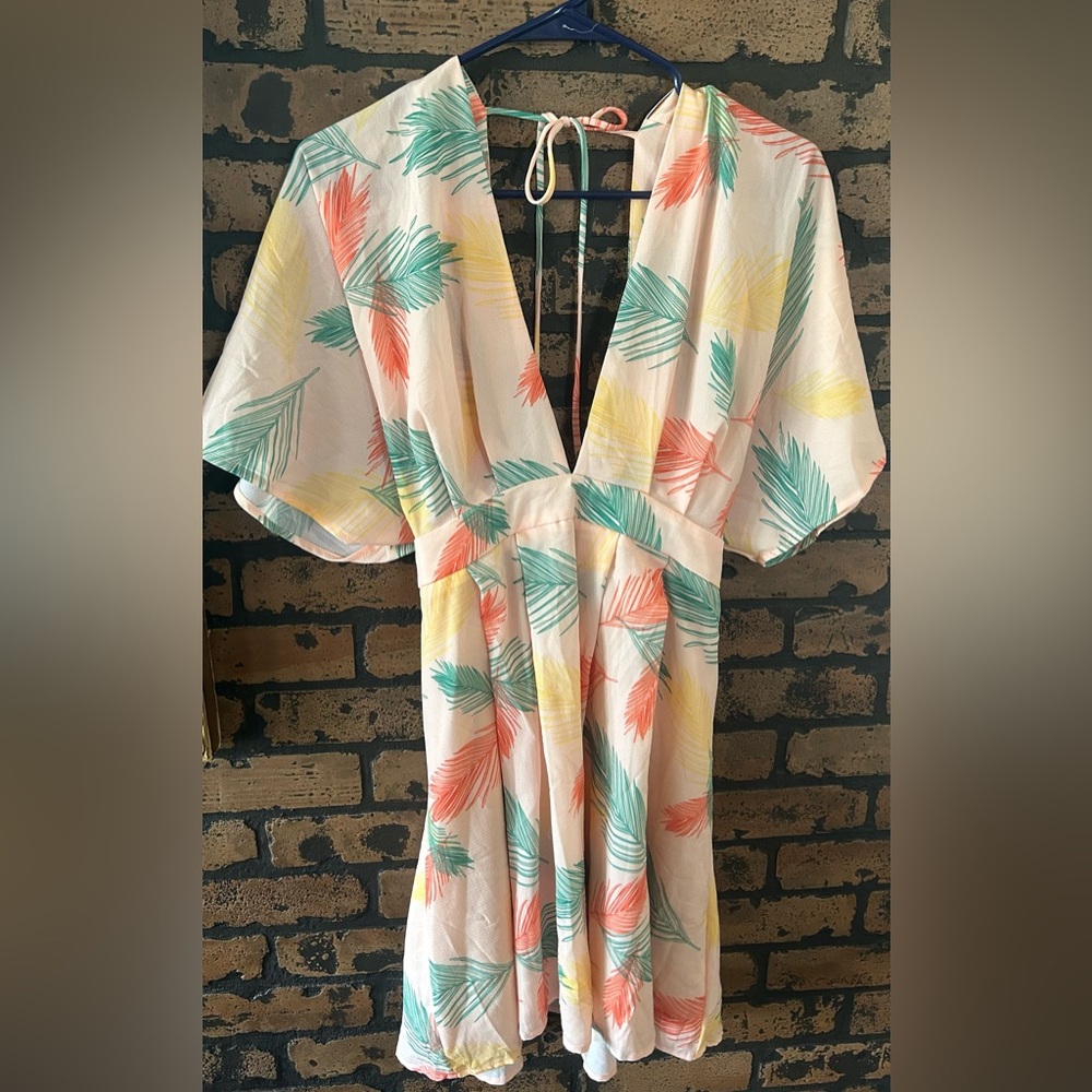 Tropical Leaf Print Mini Dress
